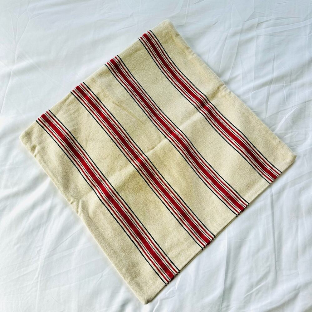 POTTERY BARN Red Black Tan Cream Bold Stripe Pattern Pillow Case Sham 20" Square - Picture 2 of 13
